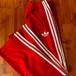 Addidas red 3 stripe wide leg pants